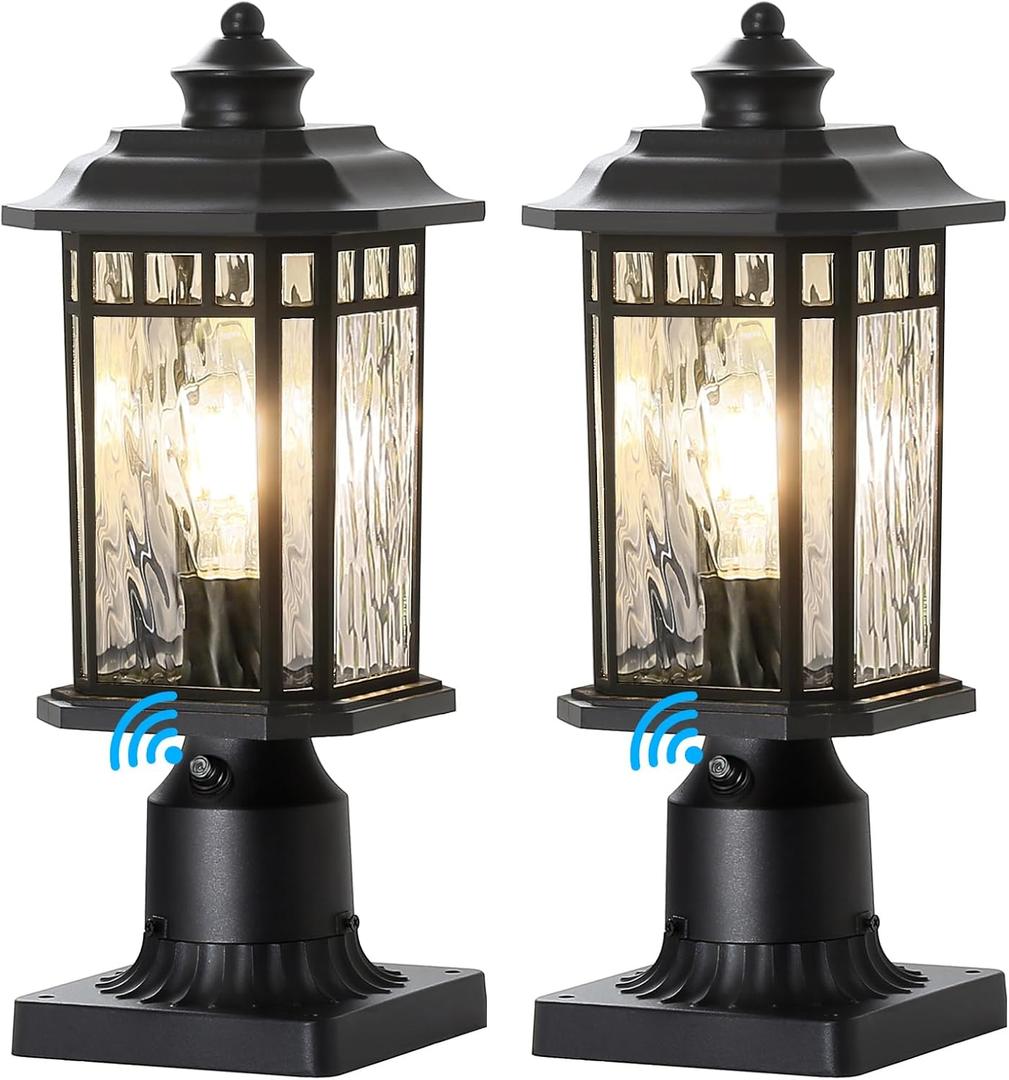 DASTOR 2 Pack Outdoor Post Lights, Dusk to Dawn Outdoor Lamp Post Light Fixture with Pier Mount Base, Waterproof Aluminum Post Lantern for Garden Patio Pathway (Black)