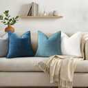decorUhome Summer Couch Throw Pillow Covers 20x20 Set of 2, Decorative Soft Velvet Modern Cozy Chenille Pillow Cases with Elegant Design for Sofa Bed Living Room Home Decor, Teal