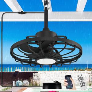 Depuley Outdoor Ceiling Fan with Light: 20" Outdoor Gazebo Hanging Fans with Remote App - Waterproof Plug in Caged Ceiling Fan for Patio Porch Canopy Pergola Black