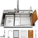 30.7 x 18.9 Inch Top Mount Kitchen Sink Deep Single Bowl 15 Gauge T304 Stainless Steel Handmade Basin Smart Modern Drop in Workstation Sinks with Accessories, 30.7"x18.9"x9.6"