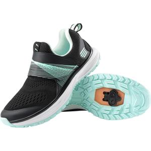 Women's Indoor Cycling Shoes Compatible with 2-Bolt SPD Cleats, Comfortable Bike Shoes for Spin Classes & Outdoor Cycling (Black), 40
