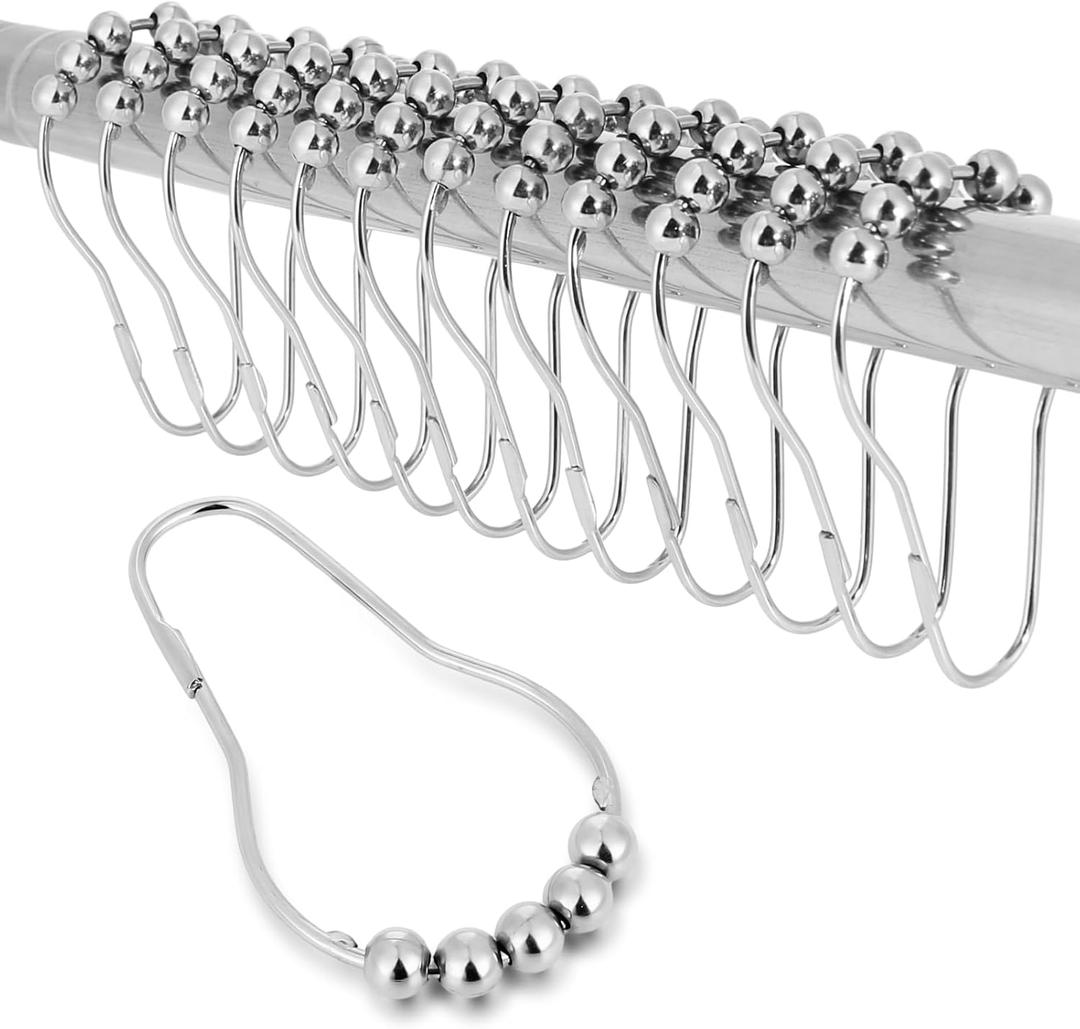 Shower Curtain Hooks Rings for Bathroom - 12 Pcs Stainless Steel (Silver Pear-Shape)