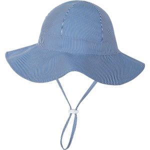 Baby Girl Sun Hat Toddler Beach Hats with UPF 50+ Protective Infant Summer Hat with Wide Brim Baby Girls Bucket Hat (0-6 Months, Navy Stripe Dy)