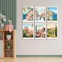 JYHARTJX 6Pcs Europe Italy Canvas Wall Art Vintage Travel Cities Posters Trendy Modern Colorful Landscape Painting Pictures Amalfi Coast Positano Florence Wall Decor Venice Rome Aesthetic Prints