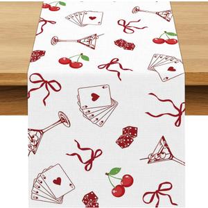 Lucky in Love Table Runner Las Vegas Casino Bachelorette Party Valentines Day Decoration Bridal Shower Home Dining Kitchen Island Decor (13" x 72")