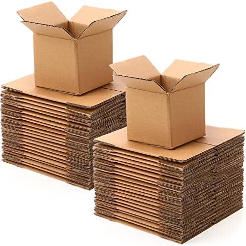 TaoBary 50 Packs 4 x 4 x 4" Shipping Boxes Small Cardboard Boxes Kraft Corrugated for Small Business, Mailing Packing Moving Storing