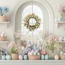 20 Inch Easter Wreaths for Front Door with White Daisy Colorful Eggs Pearl Berries and Green Leaves Egg Wreath for Window Porch Elegant Floral Home and Wall Decorations