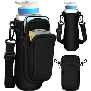 Water Bottle Sleeve with Pouch for Cirkul 22 oz - Crossbody Shoulder Strap Detachable Phone Purse with Bottles Cover Holder Carrier Bag