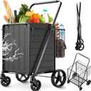 Upgraded Shopping Cart for Groceries,330LBS Jumbo Grocery Cart with Waterproof Liner, 360 Rolling Swivel Wheels and Double Basket, Heavy Duty Folding Shopping Carts for Laundry Transport