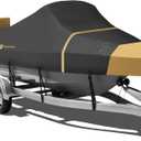 Rosefray 900D Boat Cover, Heavy Duty Waterproof Bass Boat Covers with Motor Cover Fits V-Hull/Tri-Hull/Fish/Ski/Runabout Boat,Fade-Proof Trailerable Boat Cover Fit 17'-19' L 96" Width Black/Beige