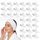 MAQUITA 30 Pcs Spa Facial Headbands Head Wrap Stretch White Cloth Hair Bands for Bath Makeup Sport