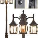 Dusk to Dawn Vintage Outdoor Post Light 82.7"H 3-Headed Lamp Post with Outlet IP65 Waterproof Street Lantern 3 Light Black Clear Glass Outdoor Lamp Post Lights E26 Outdoor Street Light Yard, Large