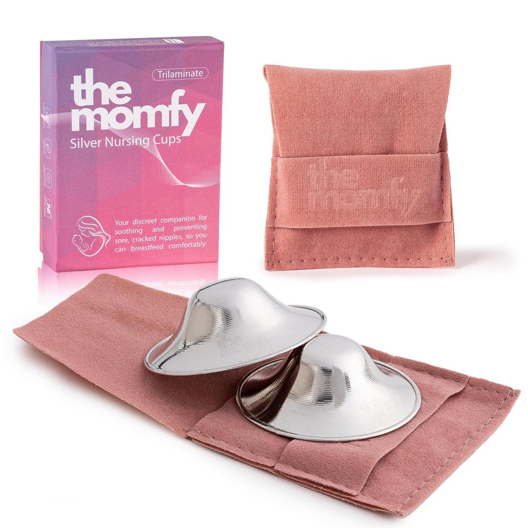 Silver Nursing Nipple Shields - Trilaminated Protective Nursing Cups for Breastfeeding, Nickel Free | Free Storage Pouch - Regular