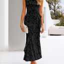ZESICA Women's Summer Floral Sleeveless Bodycon Dress 2026 Square Neck Ruched Wedding Guest Party Maxi Dresses