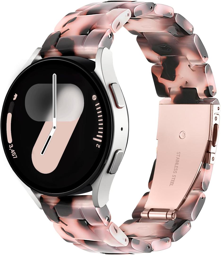Lerobo Lightweight Resin Band Compatible with Samsung Watch 7 6 5 4 40mm 44mm Galaxy Watch 4 6 Classic 42mm 46mm 43mm 47mm Galaxy 5 Pro 45mm Active 2 40mm 42mm, 20mm Smartwatch Band for Women Men (Tortoiseshell Pink)