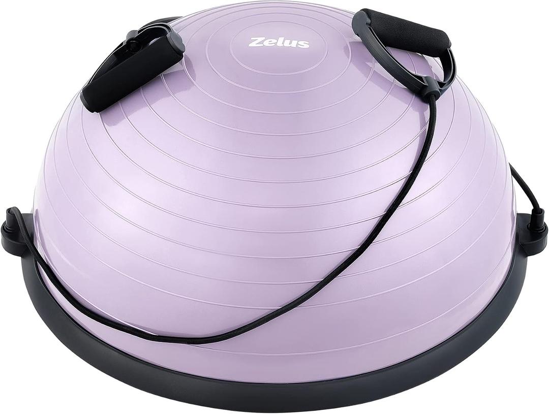 ZELUS Balance Ball Trainer with Resistance Bands and Foot Pump, Inflatable Yoga Ball for Home Gym Workouts, Exercise Half Ball for Balance Training Core Strength Fitness More, 330lb Cap