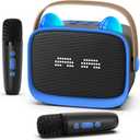 Mini Karaoke Machine Toys Gifts,Kids Portable MP3 Player with 2 Wireless Microphone and LED,Christmas Birthday Gifts for Girls Boys 3 4 5 6 7 8+ Year Old (Blue)