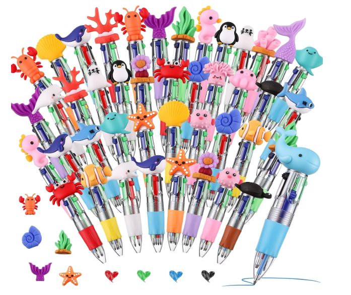 BESARME 48 Pcs Ocean Pens for Students, 4-in-1 Cute Pen Gifts | Prize Gifts for Classroom, Smooth Writing, Retractable Design for Back to School Supplies Goodie Bags Stuffers