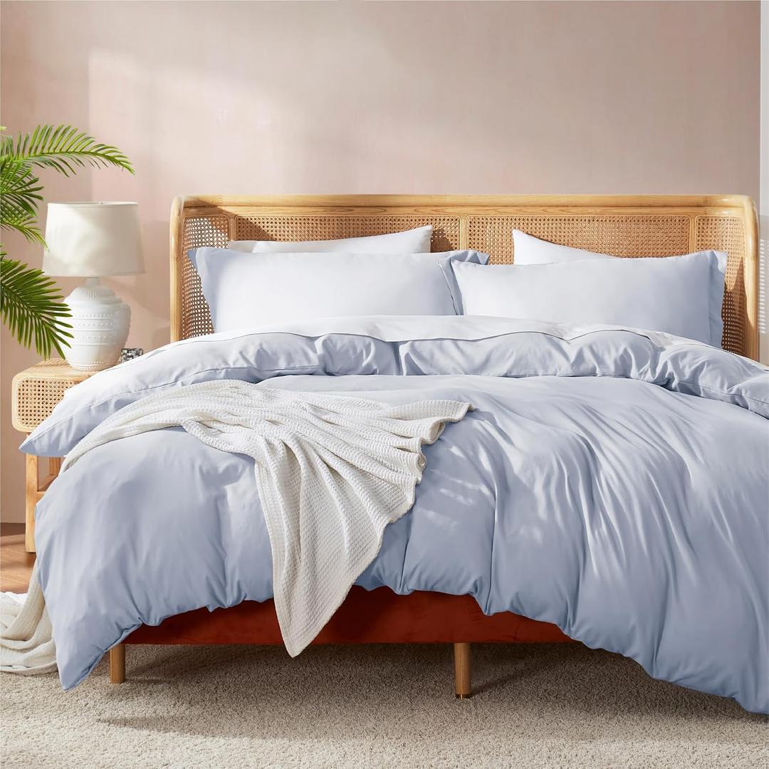 Nestl Ice Blue Duvet Cover King Size - Soft Double Brushed King Duvet Cover Set, 3 Piece, with Button Closure, 1 Duvet Cover 104x90 inches and 2 Pillow Shams (King (104" x 90"), 25 - Ice Blue (No Comforter))
