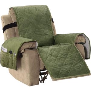 H.VERSAILTEX Thick Velvet Quilted Recliner Covers for Recliner Chair Covers Reclining Chair Slipcover Recliner Couch Cover with Non Slip Backing and Wider Elastic Strap (Recliner, Loden)