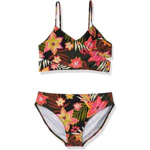 Kanu Surf Girls Beach Sport Wrap Around Bikini 2-Piece Swimsuit, Coral Reef Black, 12