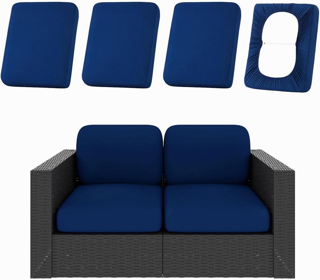 hyha 4Pcs Patio Cushion Covers, Stretch Outdoor Couch Cushion Covers Replacement, Washable Outdoor Chair/Sofa Slipcovers for Patio Furniture Cushions Protector with Elastic Bottom(Navy,Cover Only)