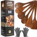 KitchenClick 7-Piece Wooden Spoons for Cooking  Premium Teak Wooden Utensil Set, Nonstick & Heat-Resistant Wooden Cooking Utensils, Durable & Lightweight Spoon Set for Kitchen, Baking & Serving