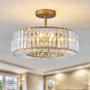 Piepooye 4 Lights Modern Crystal Chandelier Gold Round Semi Flush Mount Ceiling Light Fixture Farmhouse Chandelier for Dinning Room Living Room Bedroom Hallway Entryway Kitchen