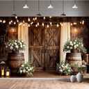 10X8FT Western Country Wedding Backdrop Rustic Barn Door White Flower Bridal Photography Backdrop Farmhouse Shabby Chic Countryside Wedding Party Banner Anniversary Floral Photo Booth Props Background