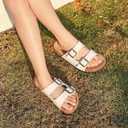 Kids Sandals Cork Footbed Non-slip Slides for Boys Girls Lightweight Summer Slippers with Adjustable Straps Double Buckle Soft Sole Sandals for Indoor Outdoor (White, 6 Big Kid)