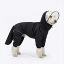 Dog Raincoat for Medium Large Dogs,rain Jacket Coat, Full Leg Coverage Waterproof Rain Suit with Detachable Hood & Tail, Reflective Strips, Snag-Free Top Zipper (Black for Boy, Large)