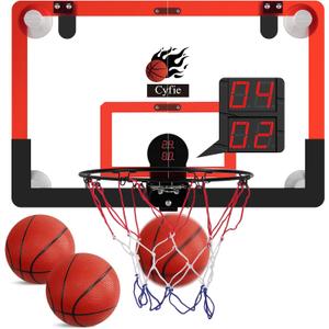 CYFIE 24" x 16" Large Basketball Hoop, Suction Cup/Over The Door Basketball Hoop with Sturdy Backboard/Electronic Scoreboard,Sound,3 Balls, Basketball Toys Gifts for Adults Kids Teens Boys Girls (Red-black)