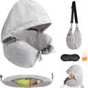 DreamShore Stuffable Neck Pillow for Travel with Hood - Adjustable Velvet Travel Pillow with Earplugs & Eye Mask, Ultimate Carry-On Travel Neck Pillow for Airplane, Travel Pillow for Extra Luggage