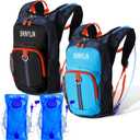 2 Pcs Kids Hydration Backpack with 1.5l Water Bladder Lightweight Kids Hiking Backpack Water Rucksack for Boys Girls Climbing Running (Blue, Black)