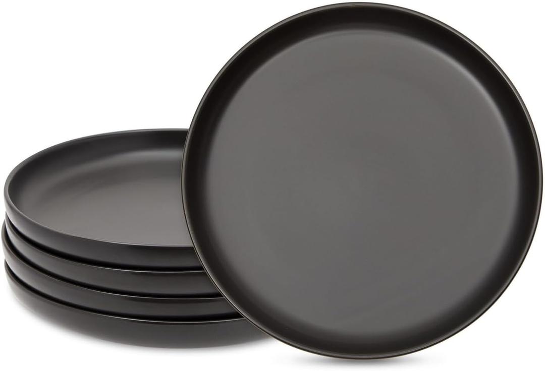 Okuna Outpost Black Ceramic Dinner Plates, Set of 4 Serving Dinnerware Dishes (8 Inches)