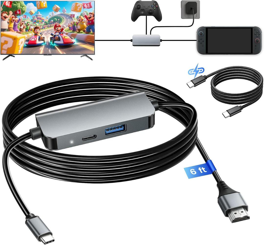 Switch 2 Dock with Integrated 6FT HDMI 2.1 Cable, 4K@120Hz Portable USB C TV Docking Station for Nintendo Switch 2, PD 100W Aluminum Mini Travel Dock for Switch 2, Steam Deck, ROG Ally