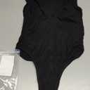 OYOANGLE Women's V Neck Ribbed Knit Tank Bodysuit Top Low Cut Fitted Bodysuits Leotard (Black), S