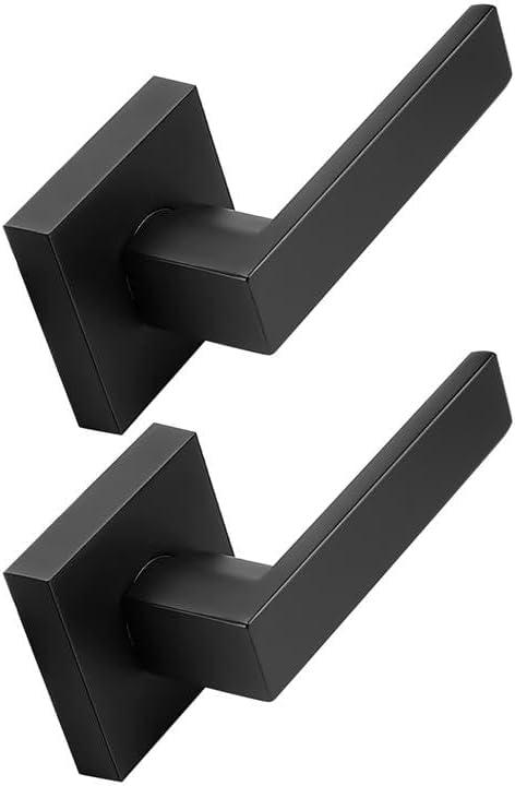 Probrico Matte Black Half Dummy Levers, Square Non-Turning Door Knobs for Left or Right Handed Doors, Interior Keyless Door Handle for Closet or Pantry (2 Pack, Single Side)