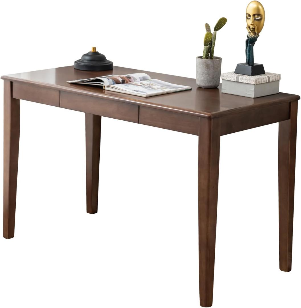 Solid Wood Desk with Drawer, Wooden Home Office Desk for Work, Student Computer Desk for Small Spaces, Gaming Study PC Desk for Bedroom, Easy to Assemble (Walnut Color 39 inch), 39" W x 24" L x 30" H