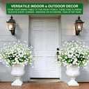 12 Bundles Artificial Flowers for Outdoors Summer Decor, Realistic UV Resistant Fake Plants Faux Plastic Flowers for Outside Planter Home Gardens Patio Porch Yards Spring Cemetery Decor(White)