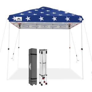 EAGLE PEAK Pop Up Canopy Tent with Wheeled Carry Bag, 8 Stakes, 4 Ropes, Easy Set Up Tent Canopy, 8x8 ft, American Flag