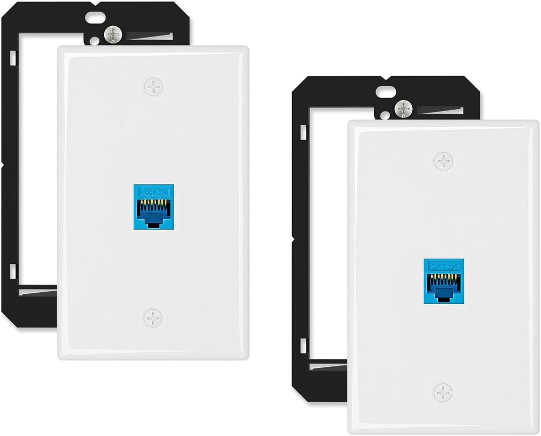 Iwillink 10Gbps Ethernet Wall Plate CAT6A, 1-Port Keystone Wall Plate and Jack Outlet, RJ45 Wall Plates with Single Gang Low Voltage Mounting Bracket - 2 Pack
