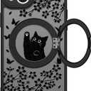 Cute Case for iPhone 15 Case with Stand [ Compatible with MagSafe ] Kawaii Black Cat & Floral & Butterflies Pattern Design 360 Magnetic Ring Kickstand Phone Cover for Women Girls Boys