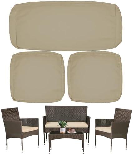 Sqodok 3 Pack Outdoor Cushion Covers Replacement, Waterproof Patio Seat Cushion Cover Fit for 4-Seater Wicker Rattan Conversation Set Loveseat Chair Couch Furniture, Cover Only, 38x19x2,19x19x2, Tan