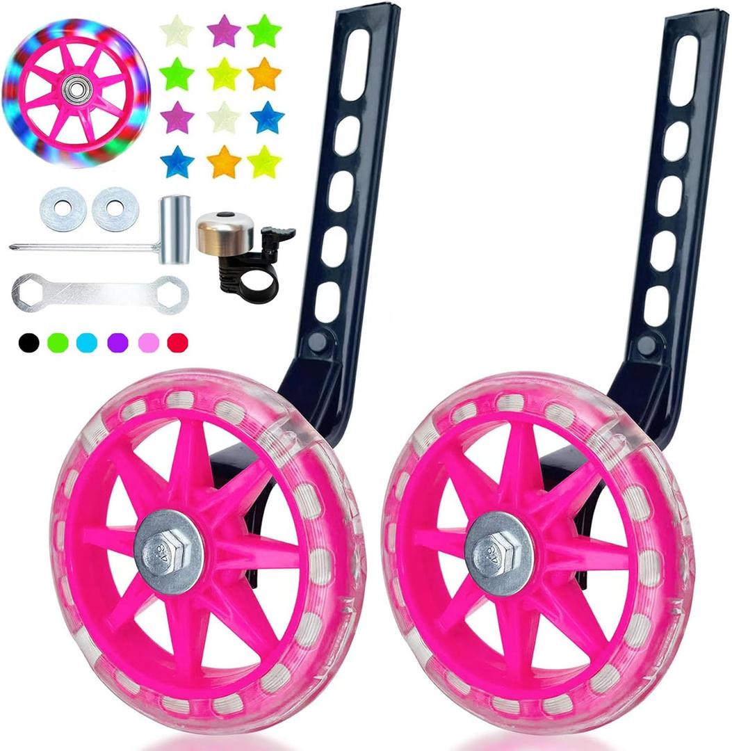 DDJKCZ Training Wheels for Kids Bicycle,Flash Mute Big Wheel Compatible for 12 14 16 18 20 inch Single Speed Bike (ROSE)