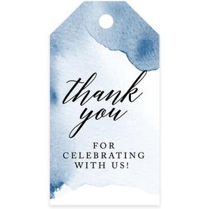 Andaz Press 100-Pack Thank You For Celebrating With Us Favor Tags Navy Blue Watercolor Cardstock Gift Tags with Bakers Twine for Wedding Baby Shower Bridal Shower Birthday Party Favors 2 x 3.75-Inches
