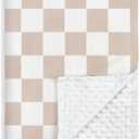 Checkered Minky Baby Blanket 30 x 40 Inches for Boys Girls, Soft Plush Receiving Blanket with Dotted Back, Gift for Toddler Newborn Infant Christmas Birthday Baby Shower