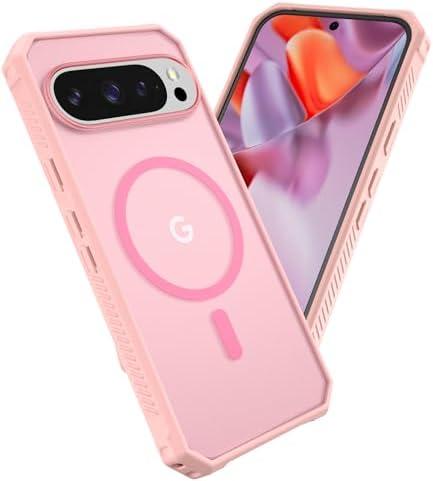 Caka Magnetic Dual Layer Translucent Slim Shockproof Protective Case for Google Pixel 9 Pro (2024) Pink - MagSafe Compatible 2 Pack