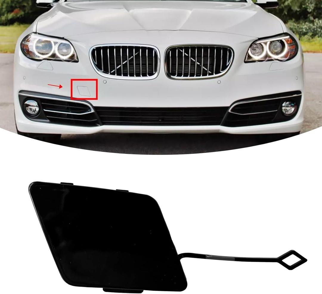 Front Bumper Tow Hook Cover for BMW 5 Series F10 F11 528i 535d 535i 550i Sedan Right Passenger Side Front Bumper Towing Eye Cap 2014-2016 51117332682 (Black)