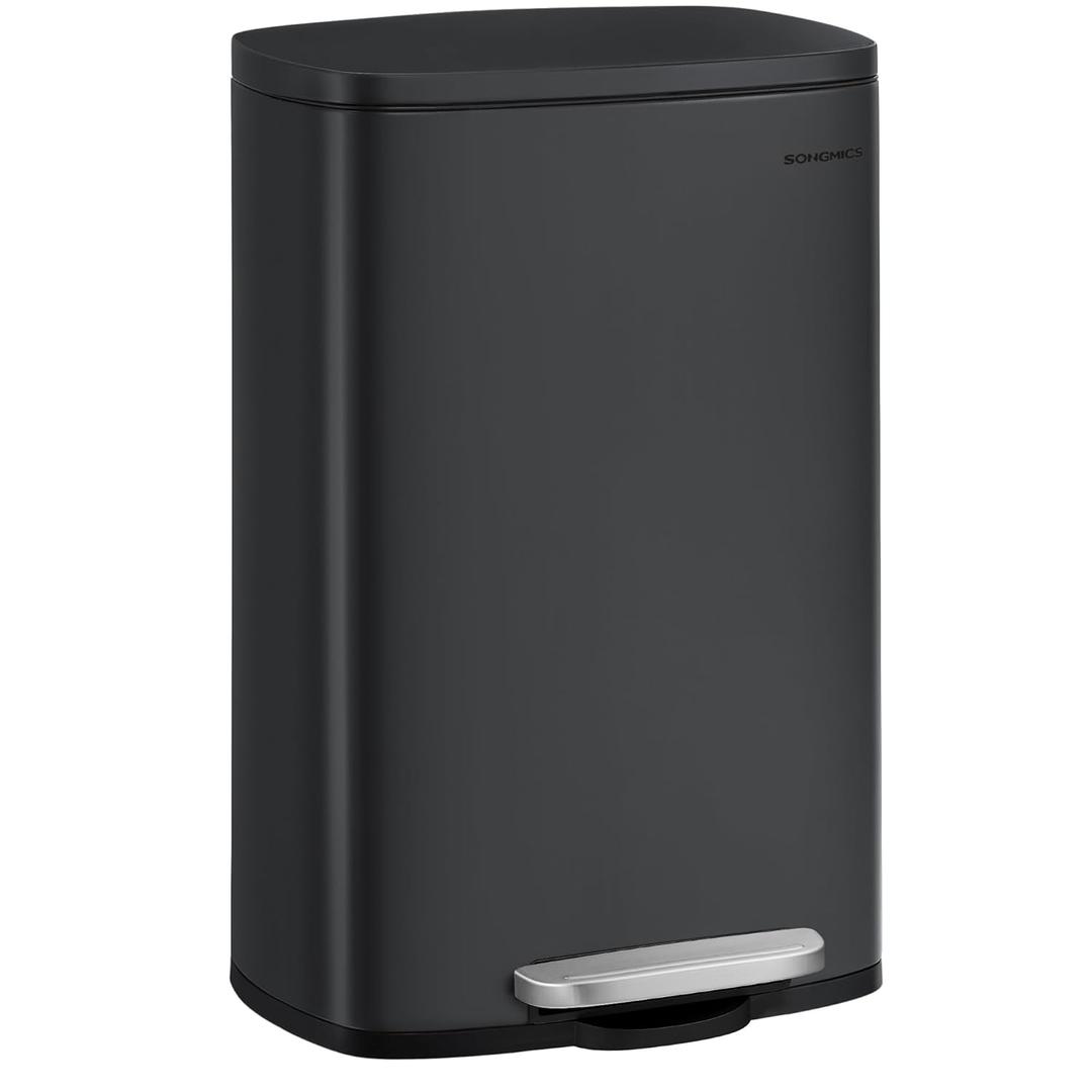 SONGMICS 13 Gallon (50 L) Garbage Can, Stainless Steel Kitchen Garbage Can, Recycling or Waste Bin, Soft Close, Step-On Pedal, Removable Inner, Black ULTB050B01